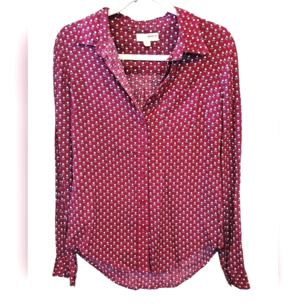 Brooklyn Industries Womens Button-down Blouse Long Sleeve Shirt Burgundy XS